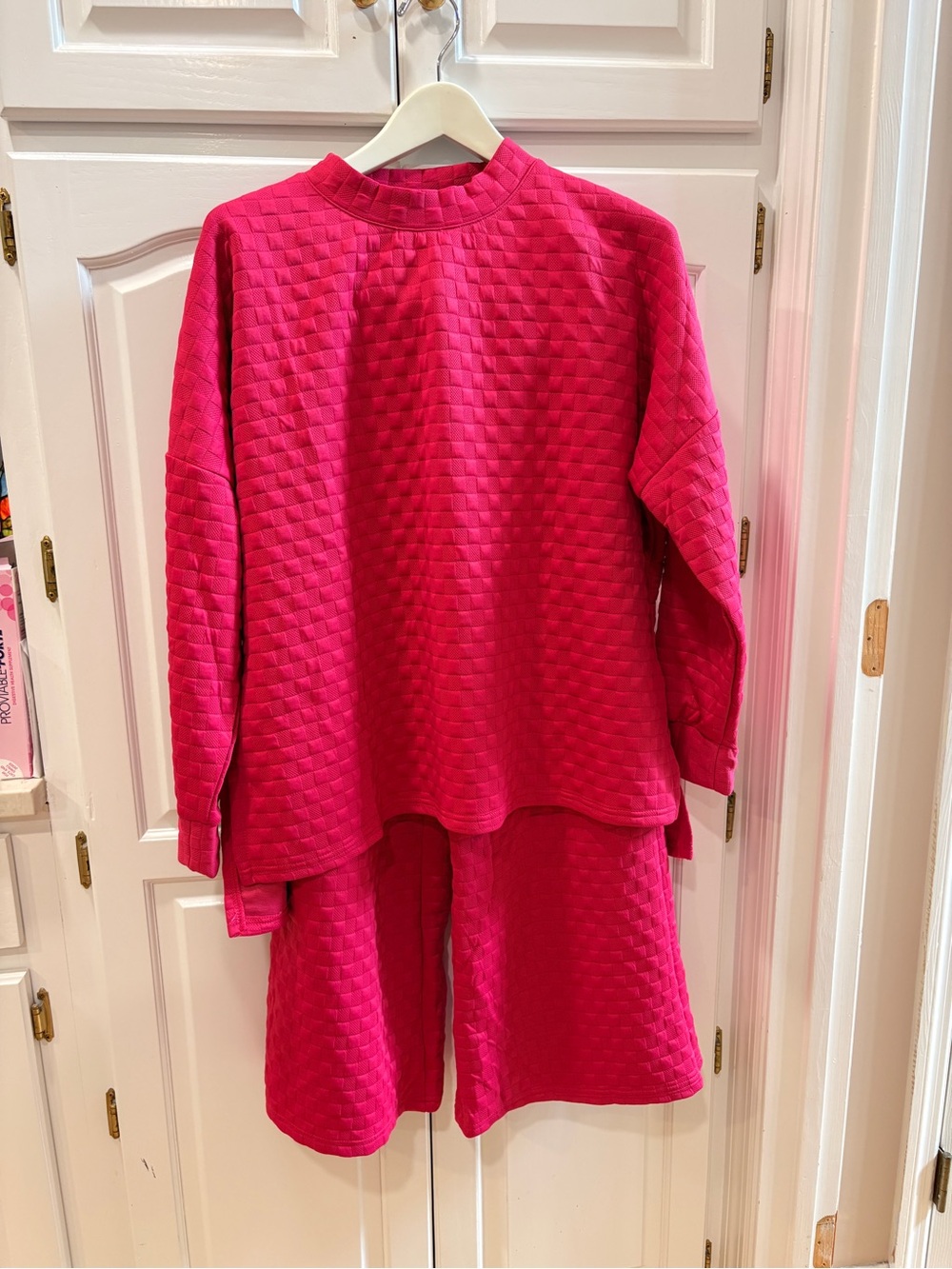 Almost Pink Women's Quilted Oversized Pantsuit in Fuchsia